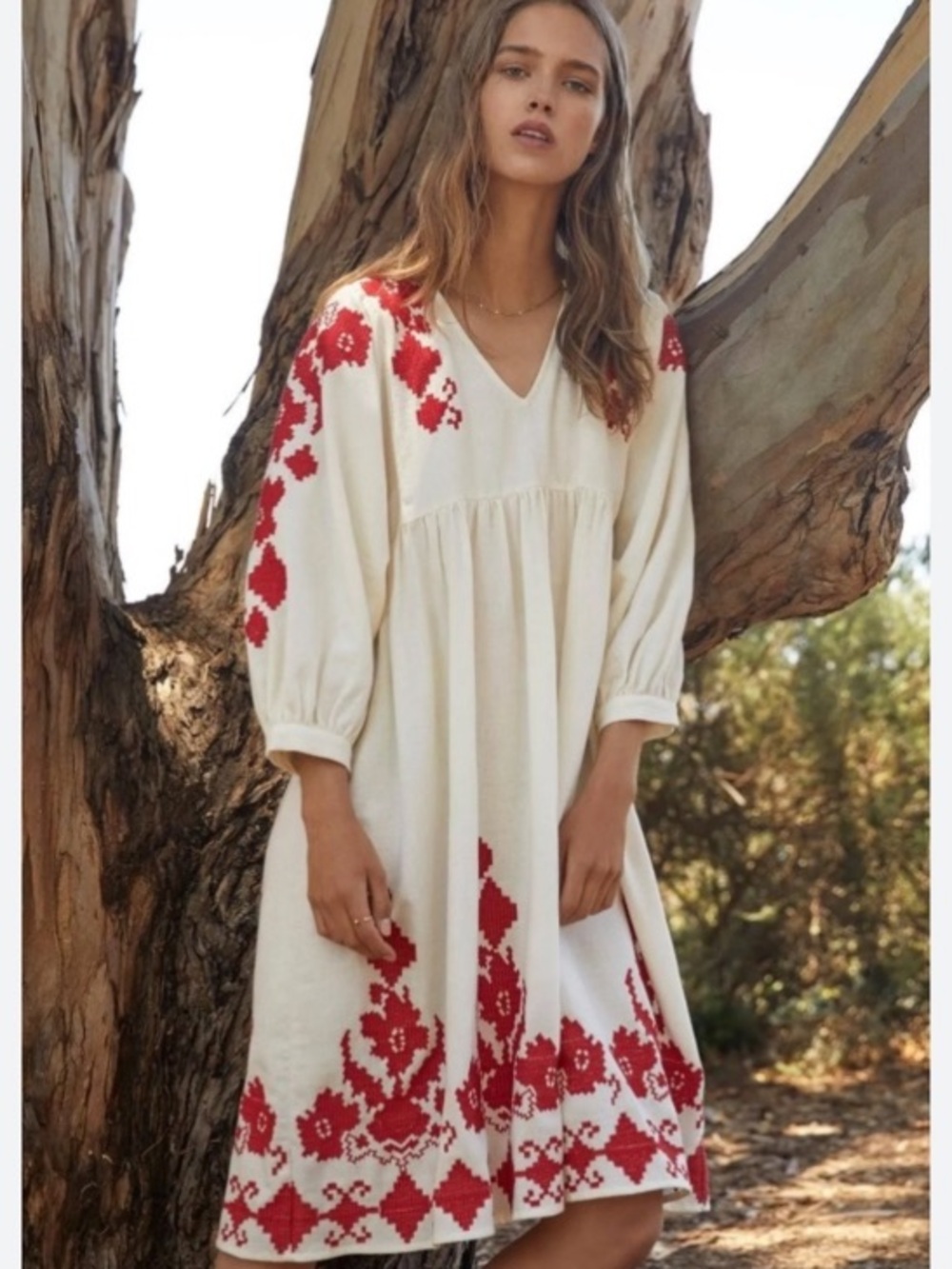 VELVET X GRAHAM & SPENCER JORA EMBROIDERED PEASANT BOHO PUFF SLEEVE DRESS RESORT
